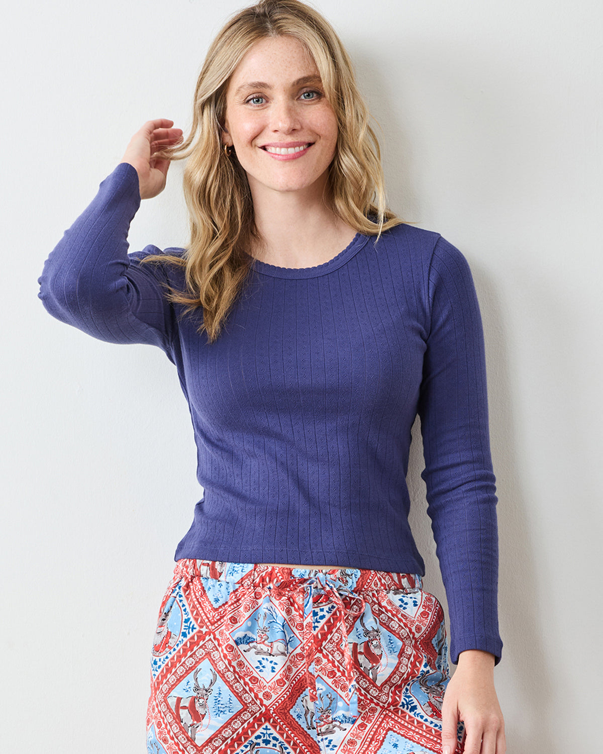 Navy Twilight - Pointelle Long Sleeve - Shirt - Printfresh