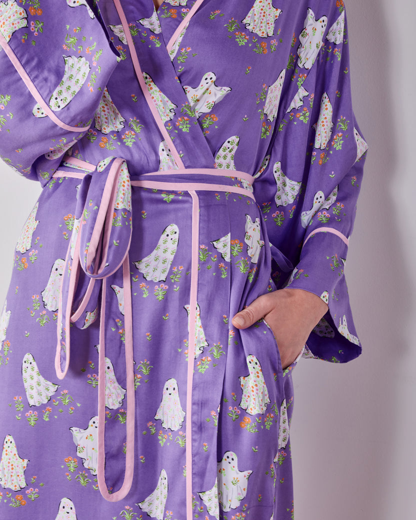 Gardening Ghosts - Eco Satin Robe - Eerie Amethyst