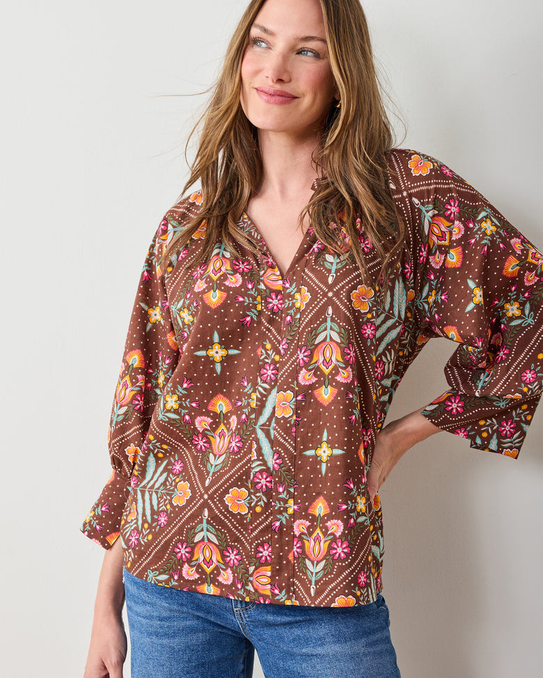 Floral Bandana - Fayette Blouse - Tanned Copper - Printfresh