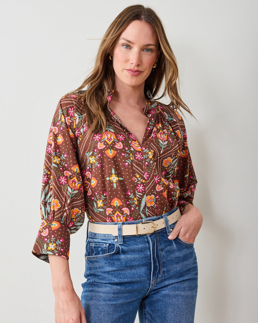 Floral Bandana - Fayette Blouse - Tanned Copper - Printfresh