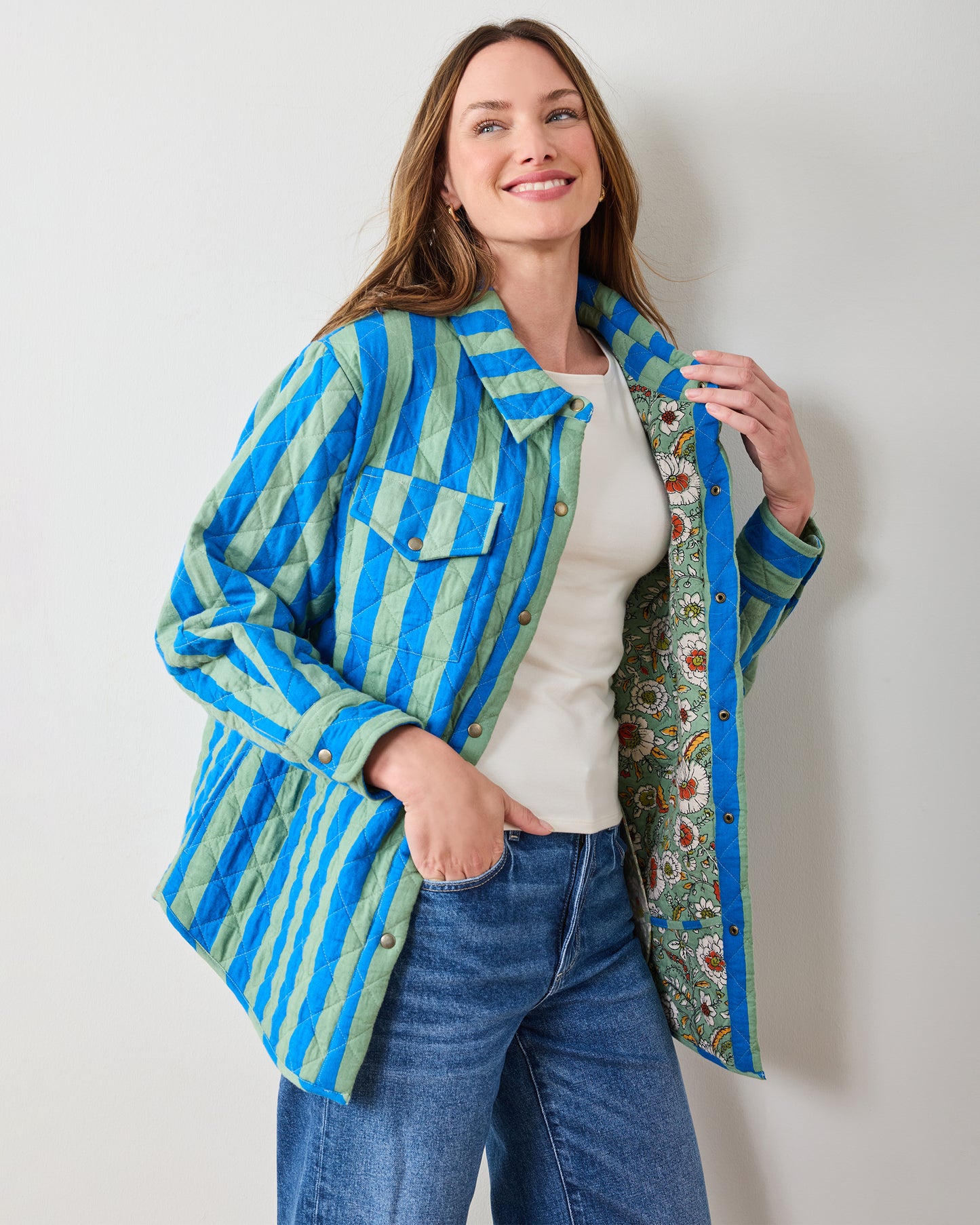 Bold Stripe - Quilted Jacket - Blue Sage - Printfresh