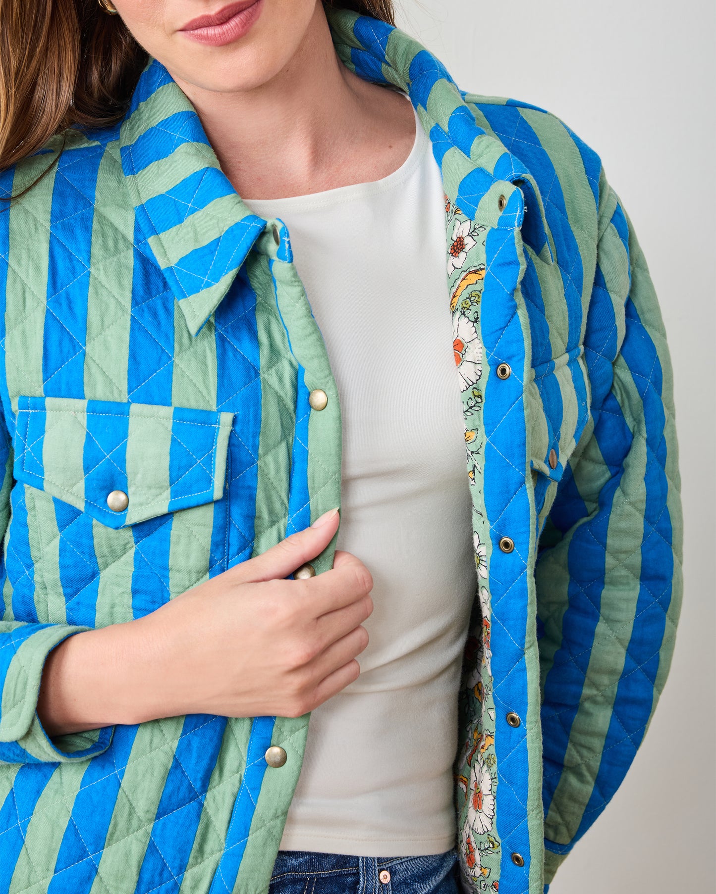 Bold Stripe - Quilted Jacket - Blue Sage - Printfresh