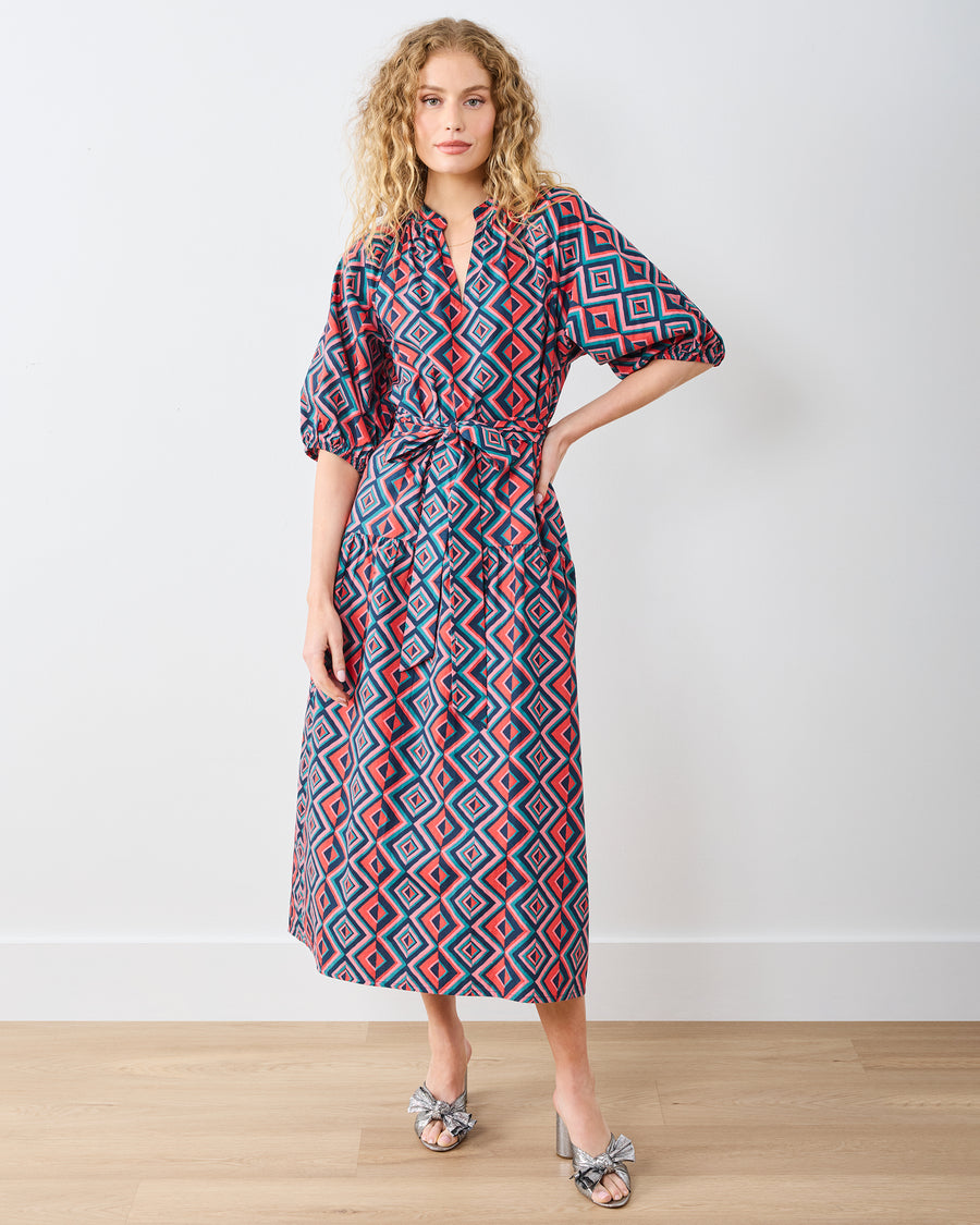 Kaleidoscope Diamond - Caroline Dress - Navy/Red - Printfresh