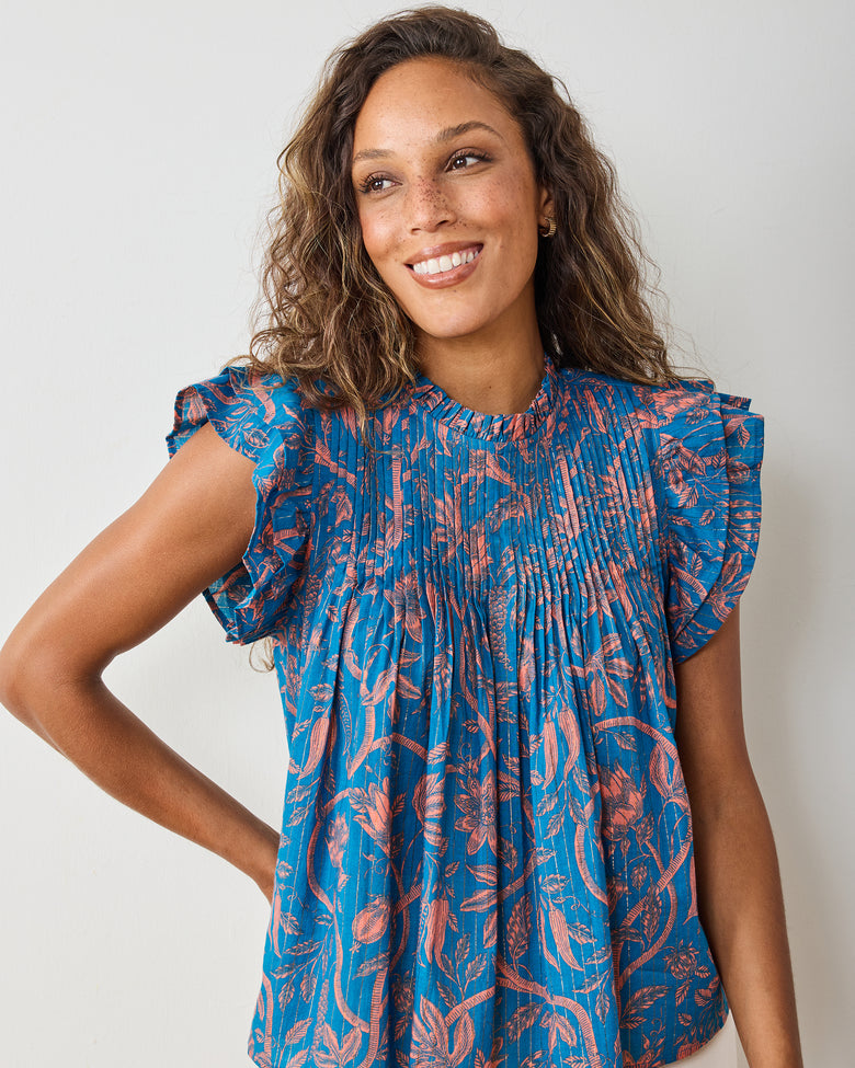Etched Vine - When In Doubt Blouse - Turquoise Blush - Printfresh