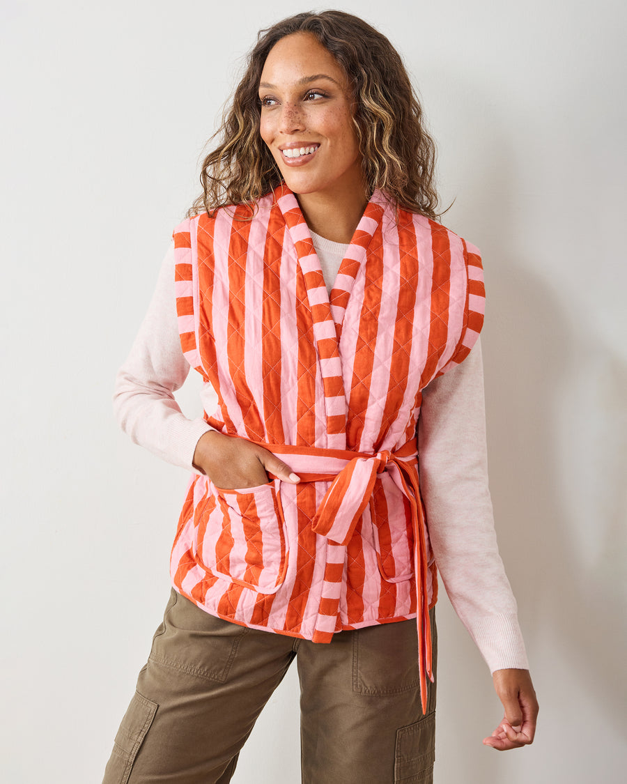 Bold Stripe - Quilted Vest - Pink Copper - Printfresh