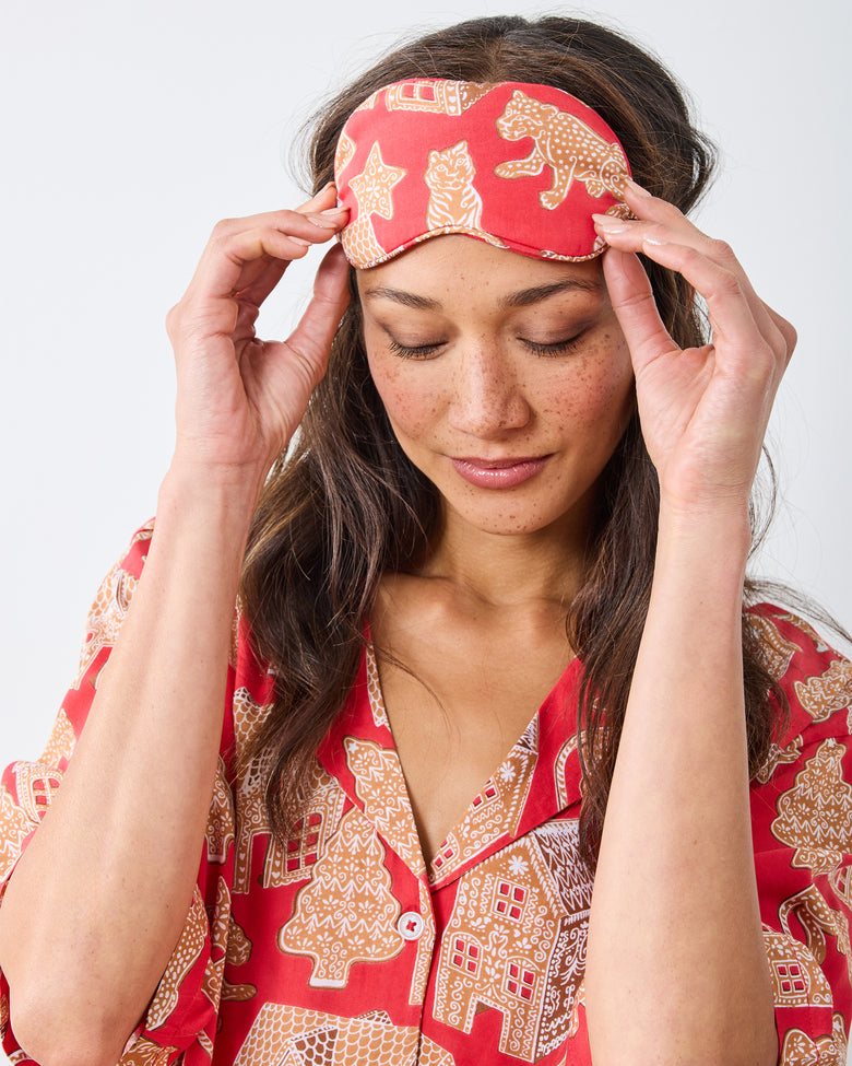 Gingerbread Party - Eco Satin Eye Mask - Ruby - Printfresh