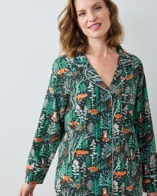Fox & Folklore - Lightweight Flannel Long PJ Set - Juniper - Printfresh