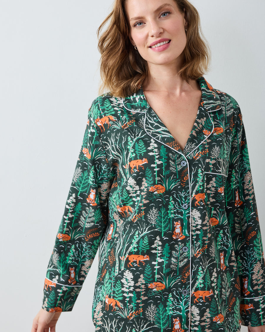 Fox & Folklore - Lightweight Flannel Long PJ Set - Juniper - Printfresh