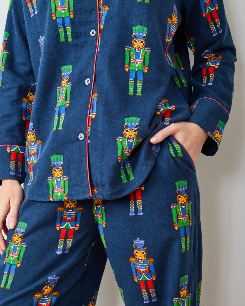 Leopard Nutcrackers - Tall Midweight Flannel Long PJ Set - Navy