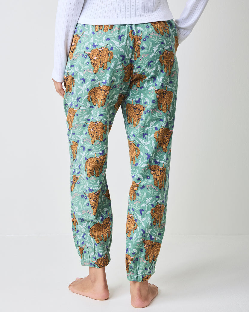 Highland Cows - Lightweight Flannel Joggers - Soft Thistle