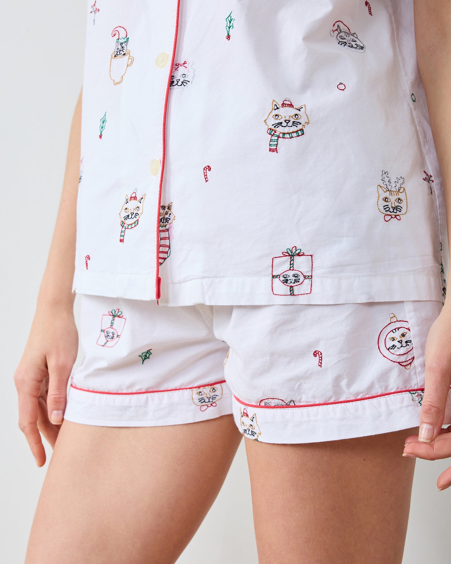 Holiday Cats - Short PJ Set - Cloud - Printfresh