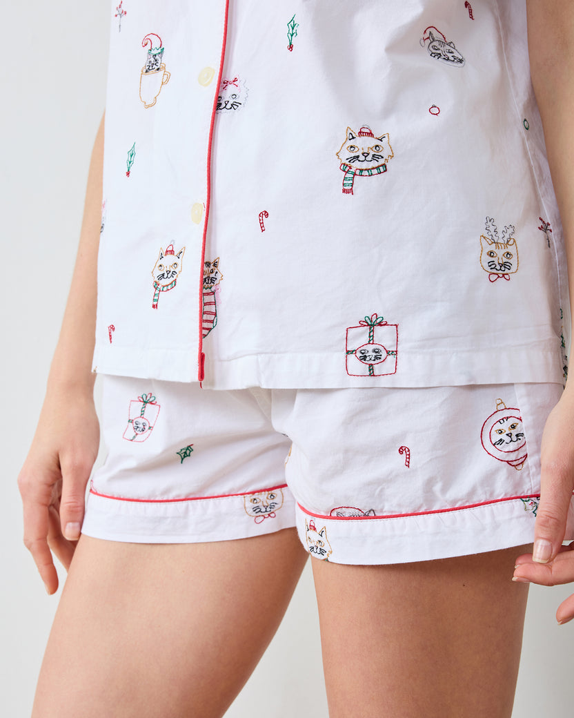 Holiday Cats - Short PJ Set - Cloud - Printfresh
