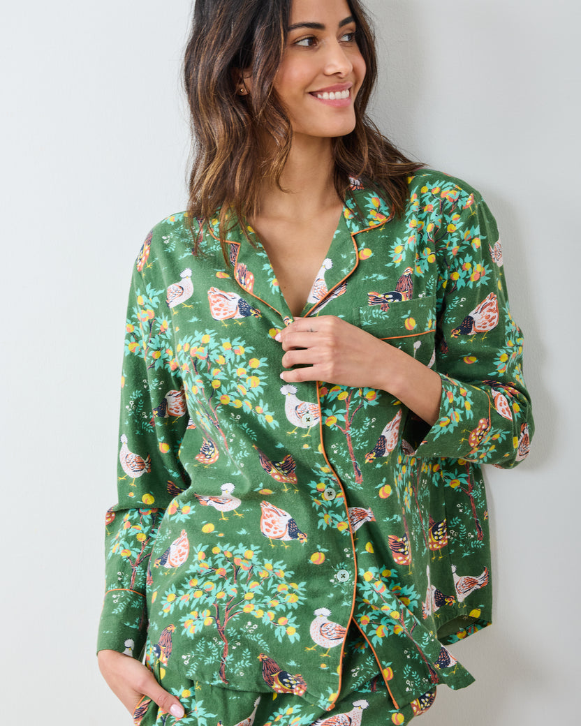 Hen House - Lightweight Flannel Long PJ Set - Olive - Printfresh