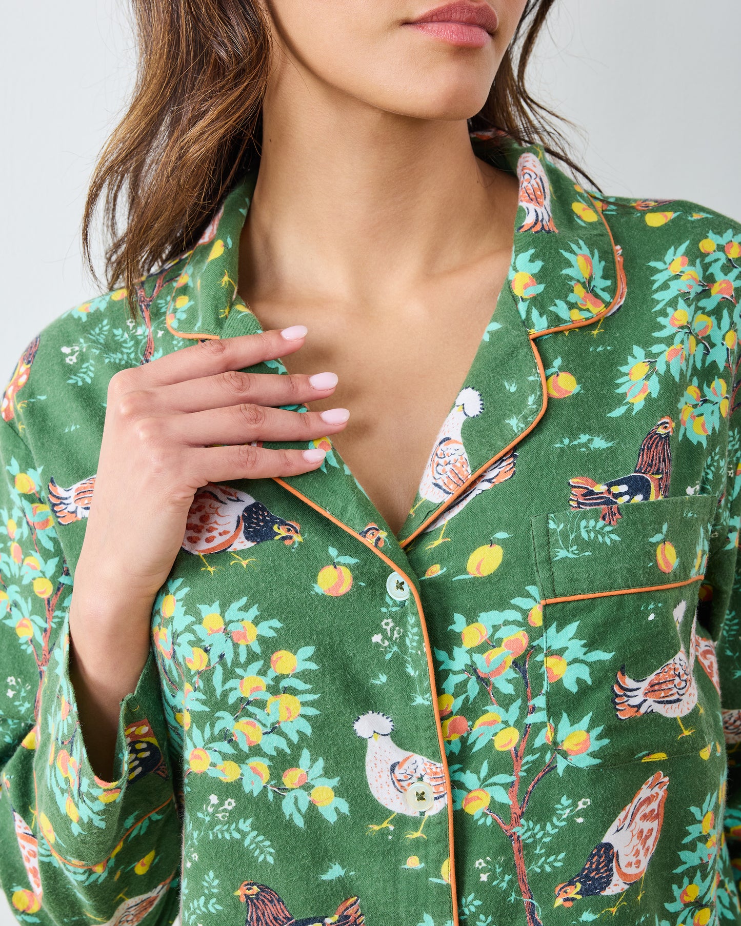 Hen House - Lightweight Flannel Long PJ Set - Olive - Printfresh