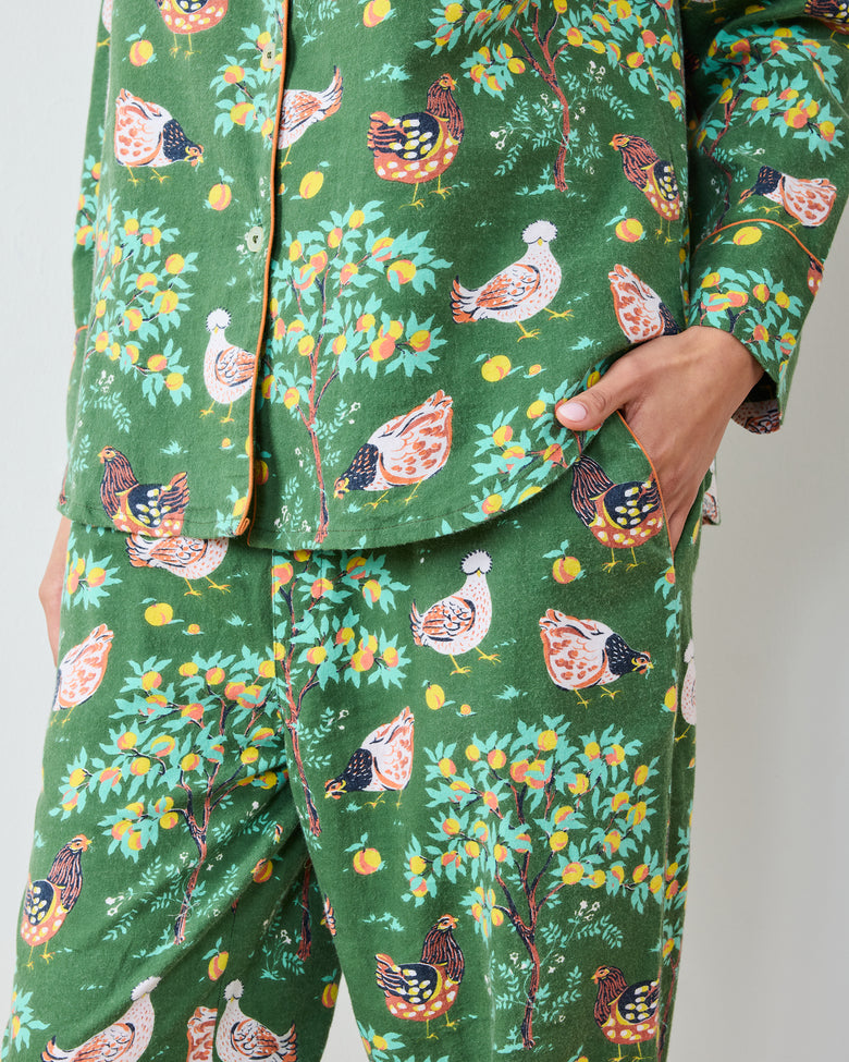 Hen House - Lightweight Flannel Long PJ Set - Olive - Printfresh