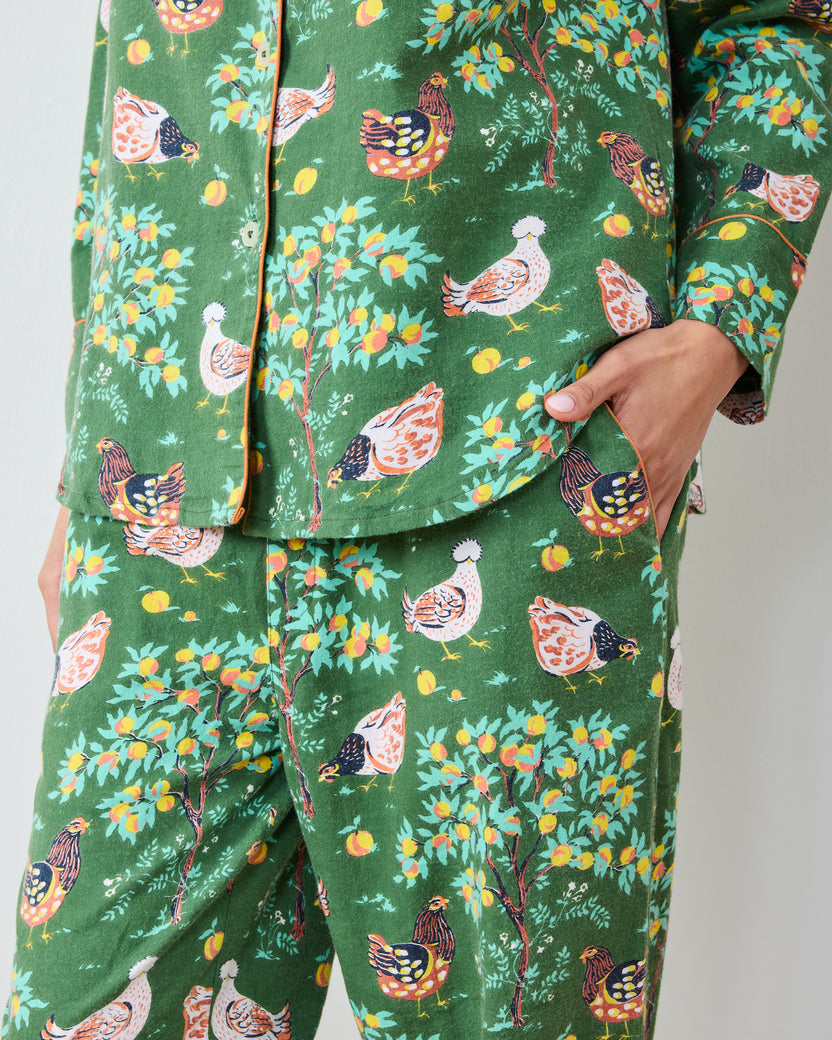 Hen House - Lightweight Flannel Long PJ Set - Olive - Printfresh