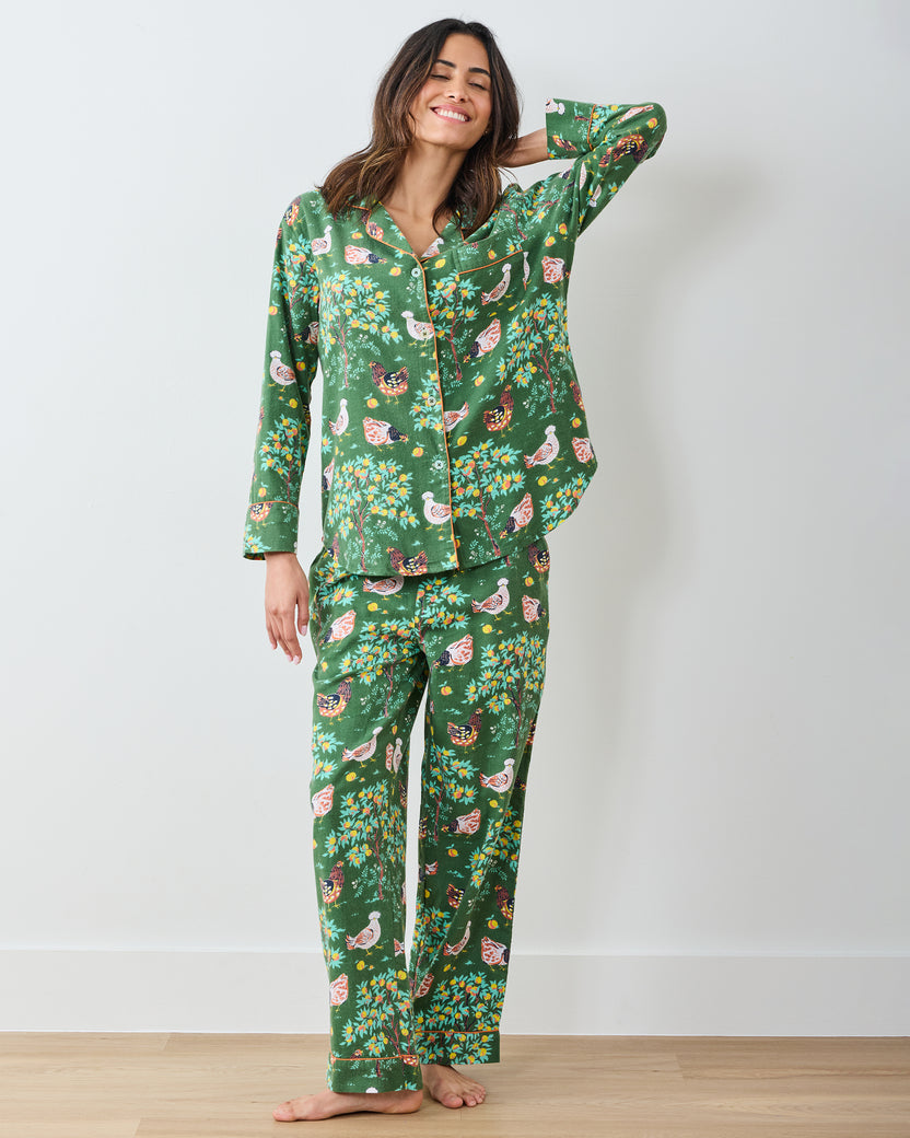 Hen House - Lightweight Flannel Long PJ Set - Olive - Printfresh
