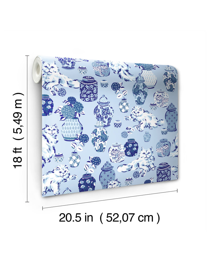 Fancy Cats - Peel & Stick Wallpaper - Blue - Printfresh