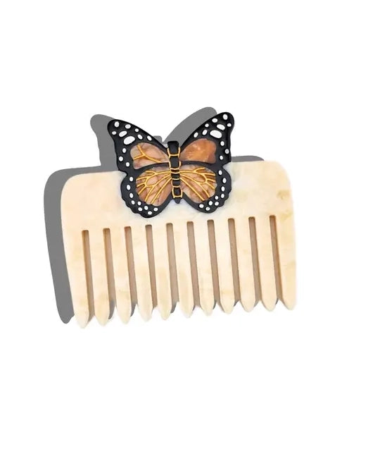 Solar Eclipse - Hand Painted Monarch Butterfly Pocket Comb - Ivory - Printfresh
