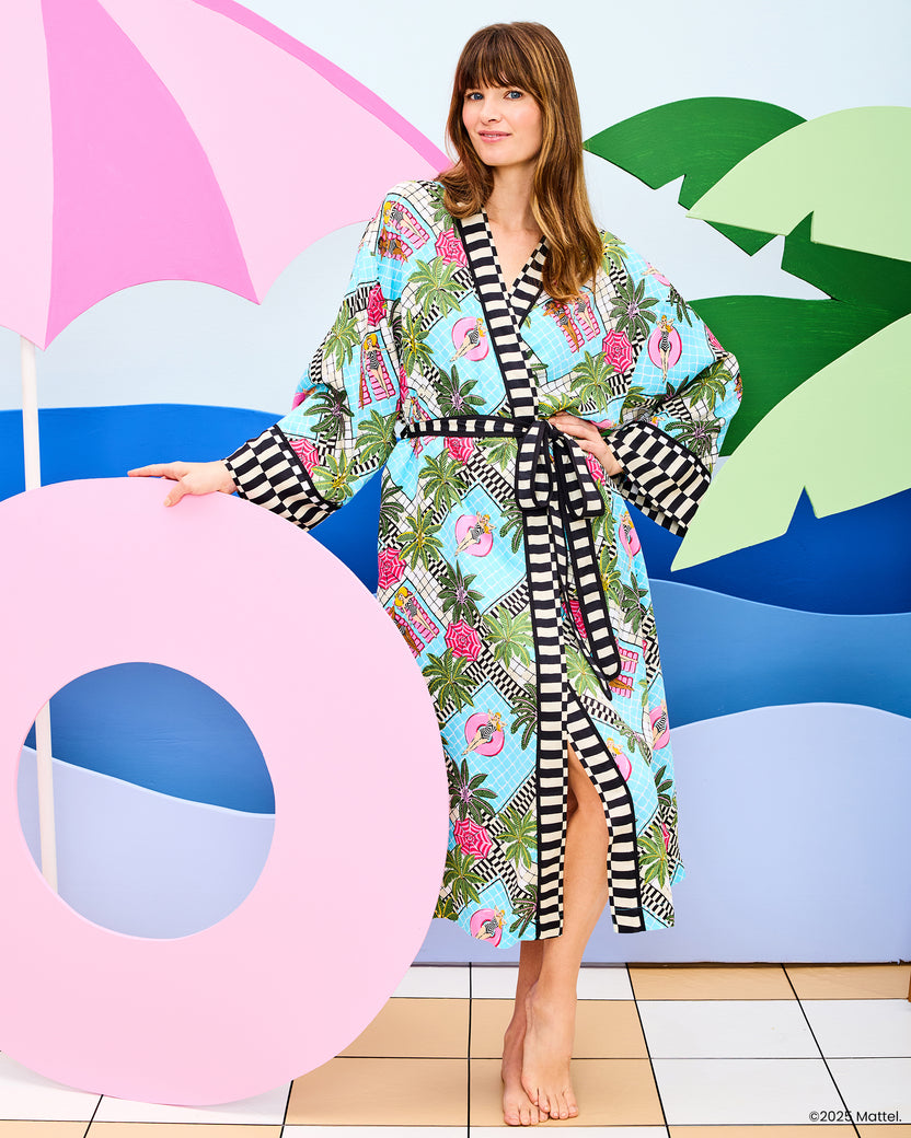 Barbie™ + Printfresh Retro Relaxation - Satin Robe - Retro Blue - Printfresh
