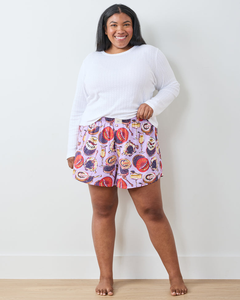 Champagne & Caviar - Eco Satin Boyfriend Boxer - Lavender Spritz - Printfresh