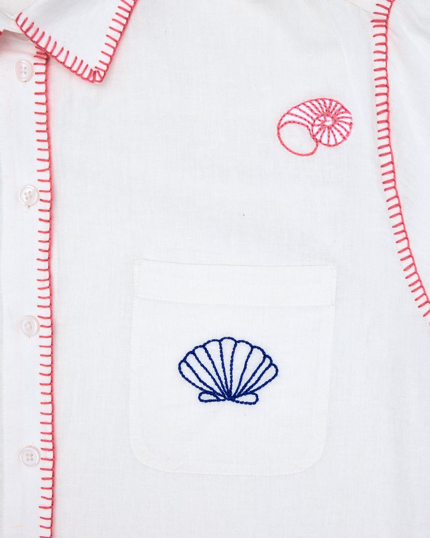 Embroidered Shells - Linen Everyday Button Down - Cloud - Printfresh