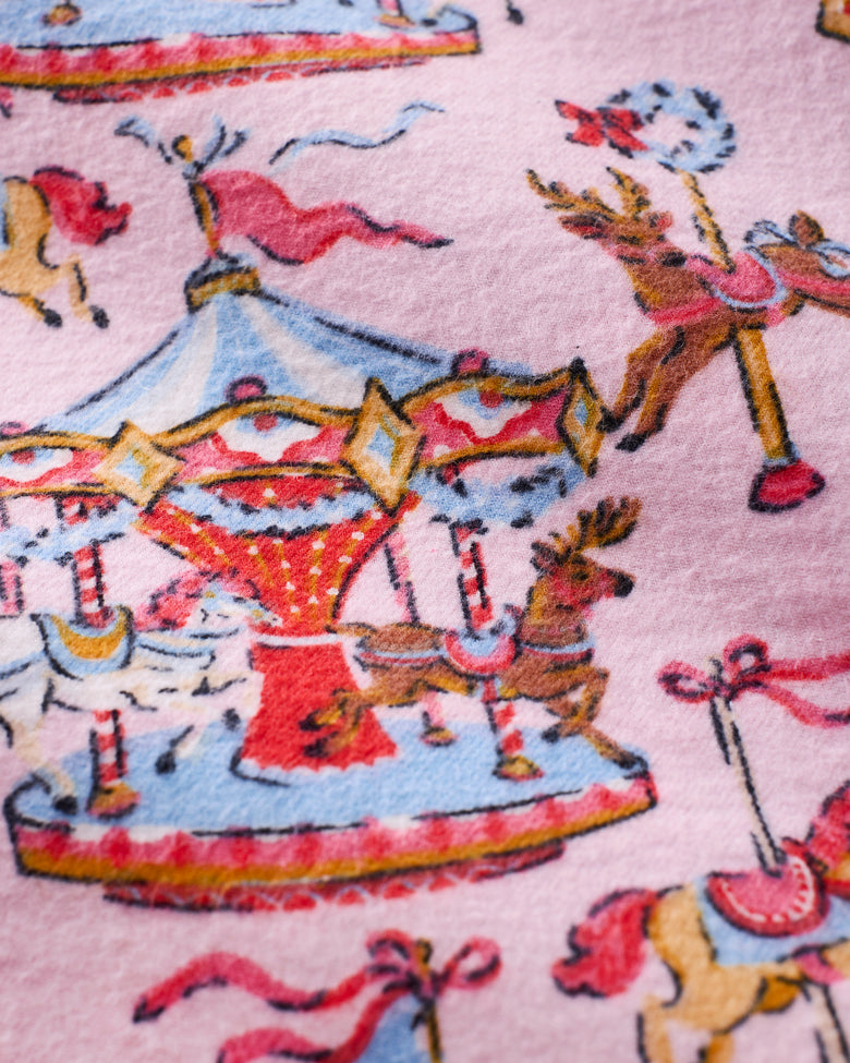 Christmas Carousel - Midweight Flannel Sleep Shirt - Pink Garland - Printfresh