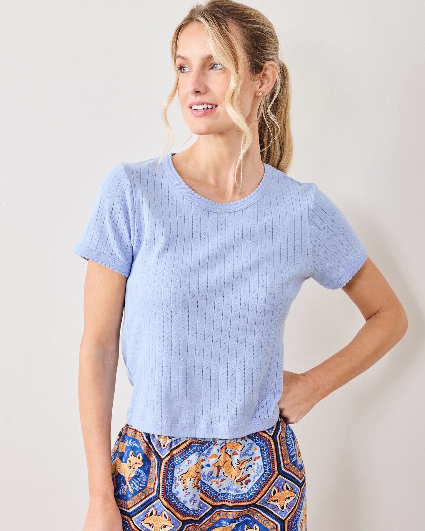 Pointelle Short Sleeve Tee - Misty Blue - Printfresh