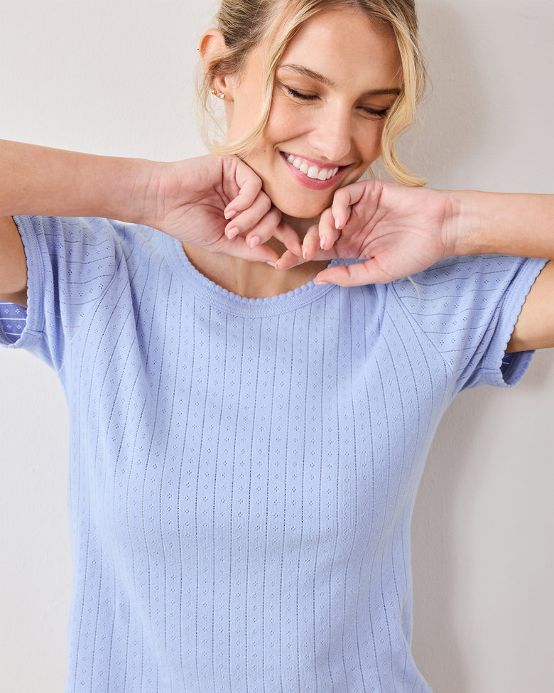 Pointelle Short Sleeve Tee - Misty Blue - Printfresh