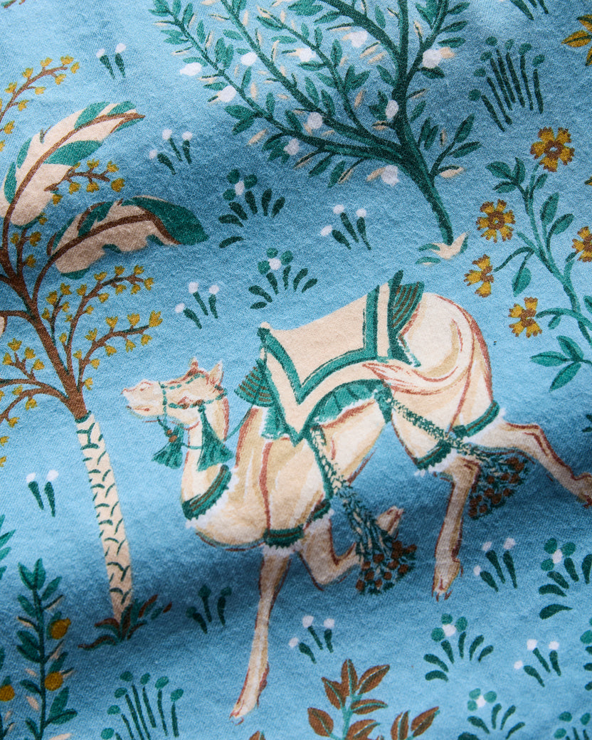 Camel's Courtyard - Lightweight Flannel Long PJ Set - Slate Blue - Printfresh