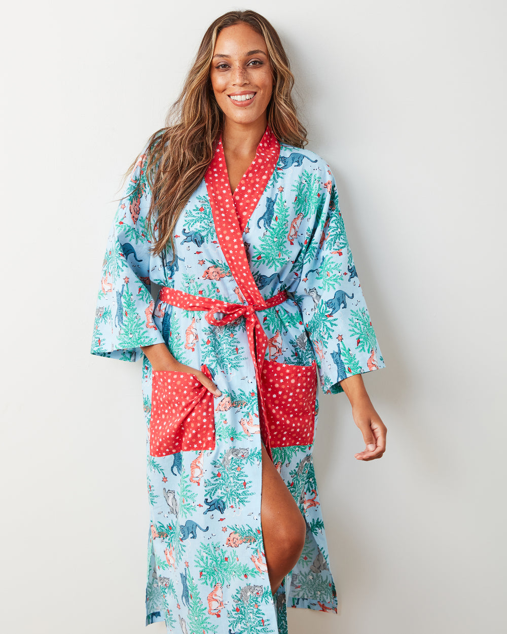 Frisky Firs - Flannel Robe - Twinkling Blue - Printfresh