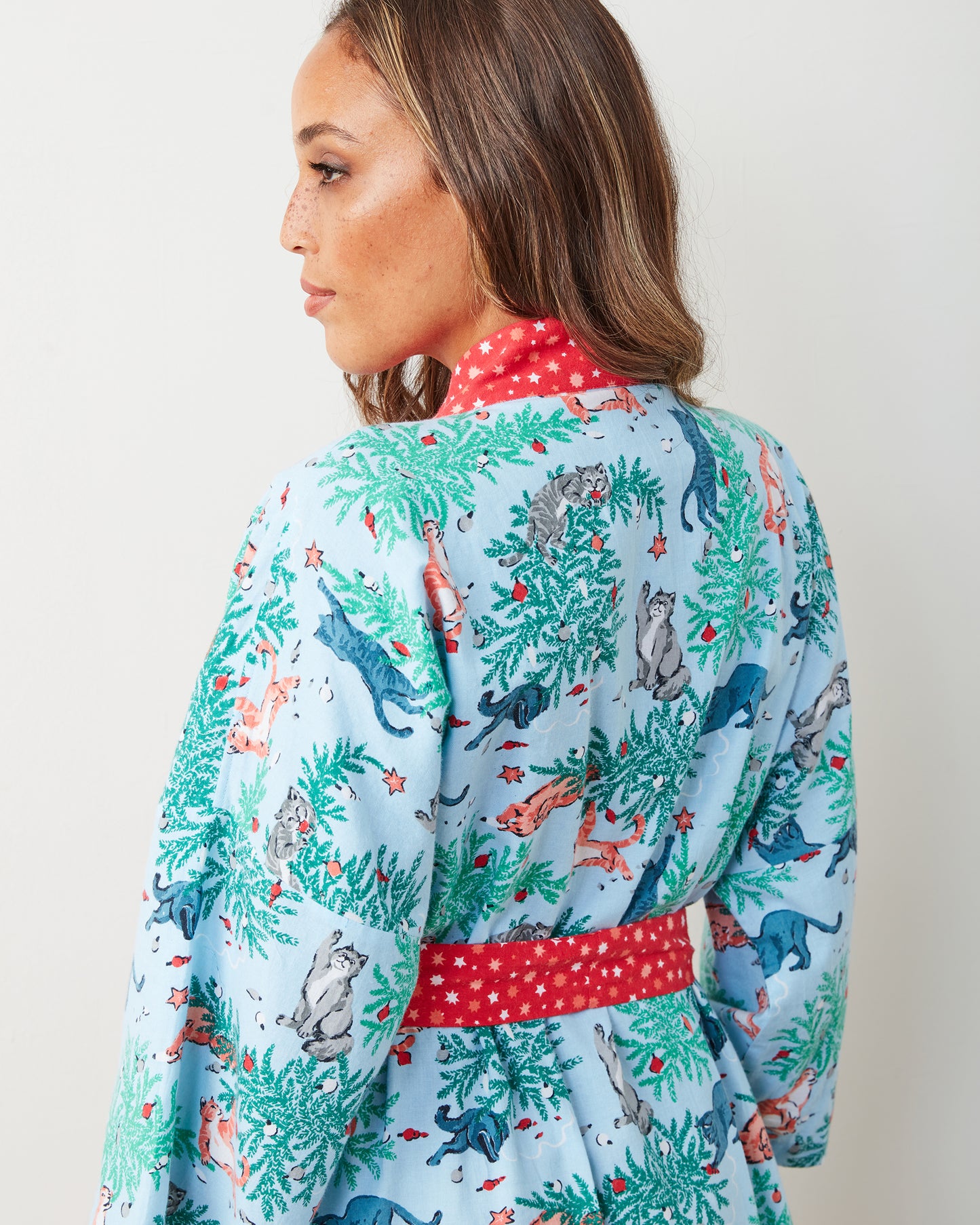 Frisky Firs - Lightweight Flannel Robe - Twinkling Blue - Printfresh