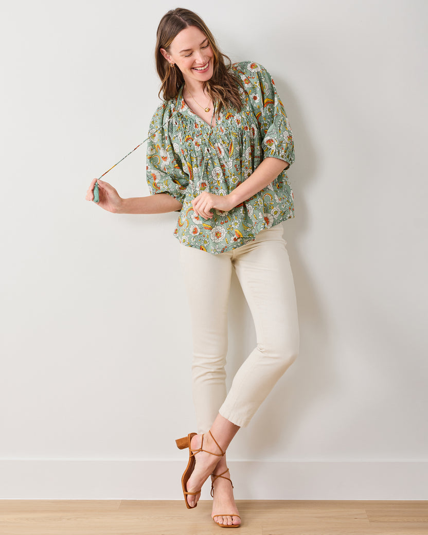 India Bloom  - Artifact Blouse - Sage - Printfresh