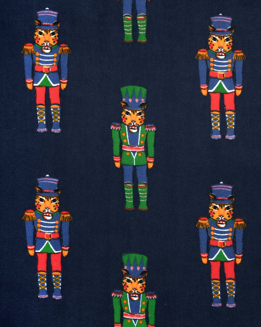 Leopard Nutcrackers - Midweight Flannel Long Robe - Navy - Printfresh