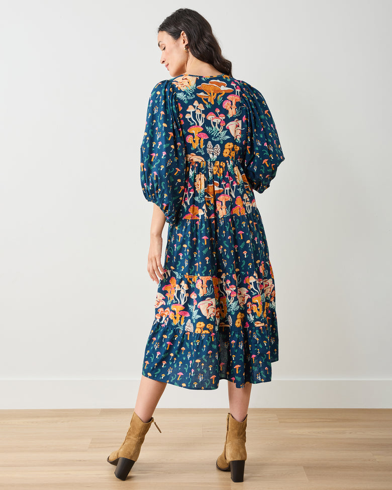 Mushroom Medley - Clementine Dress - Navy - Printfresh