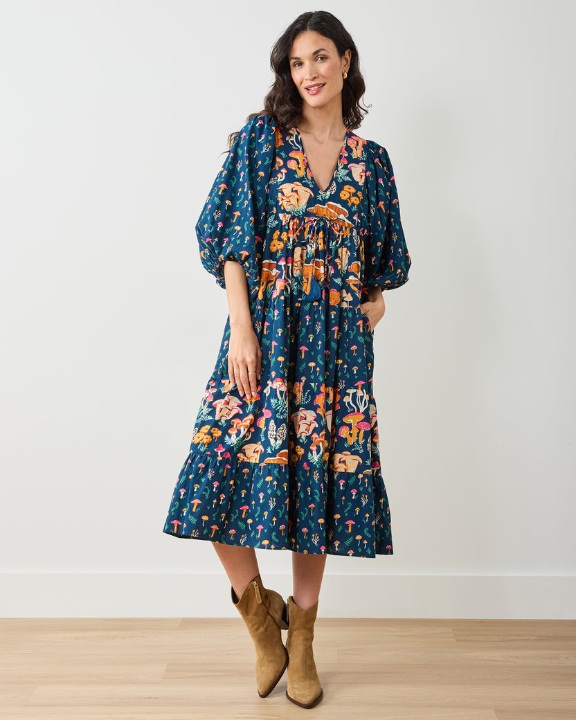 Mushroom Medley - Clementine Dress - Navy - Printfresh
