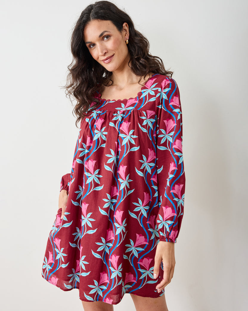 Moonflower Vine - Cypress Dress - Barn Red - Printfresh