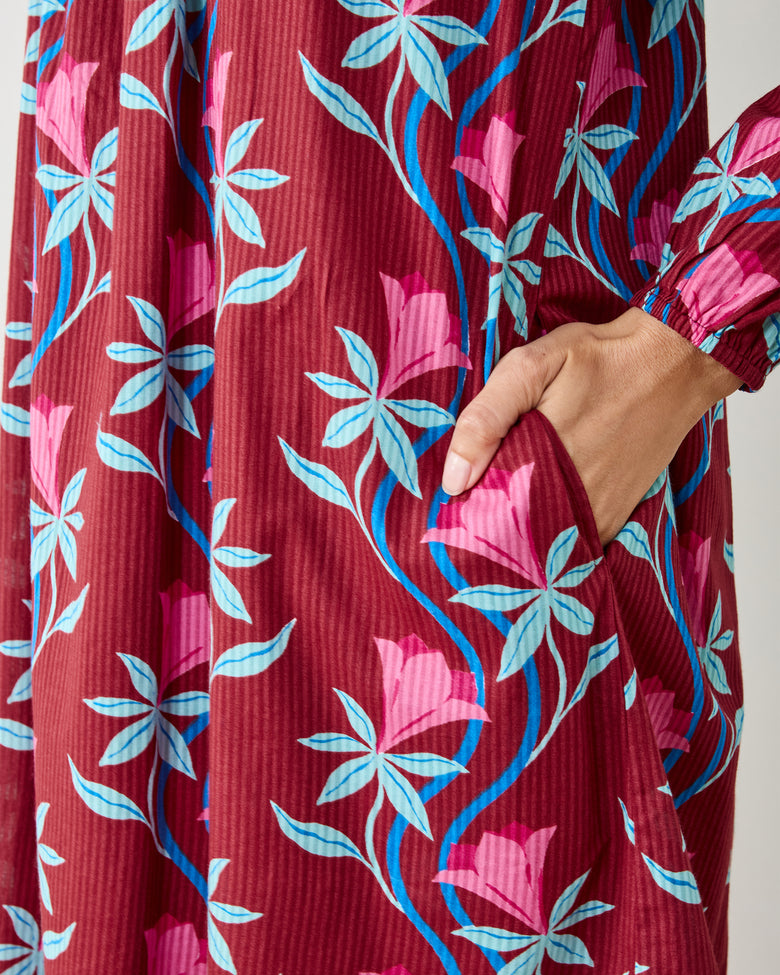 Moonflower Vine - Cypress Dress - Barn Red - Printfresh
