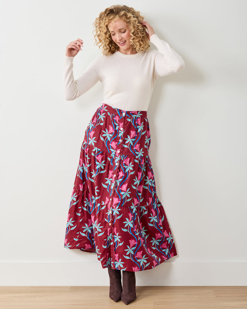 Moonflower Vine - Tessa Skirt - Barn Red - Printfresh