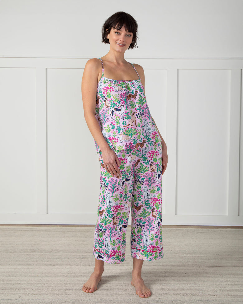 Must Love Dogs - Cami Cropped Pants Set - Pink Peony - Printfresh
