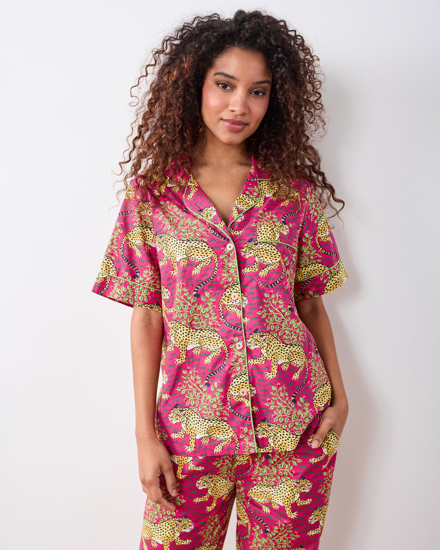 Bagheera - Short Sleeve Top & Long Pants Set - Hot Pink - Printfresh