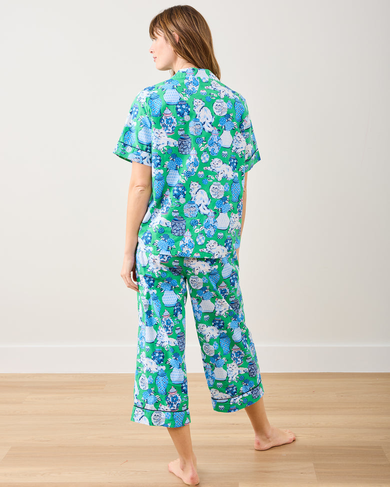 Fancy Cat - Short Sleeve Top & Cropped Pants Set - Green Juice - Printfresh