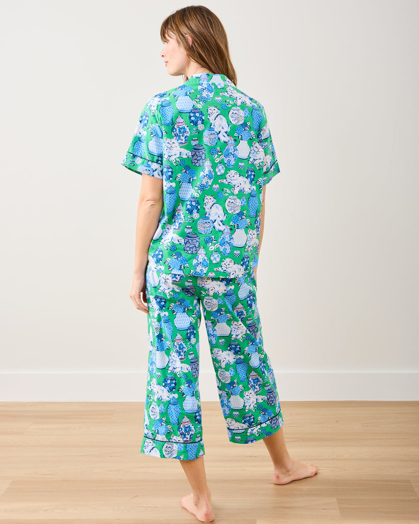 Fancy Cat - Short Sleeve Top & Cropped Pants Set - Green Juice - Printfresh