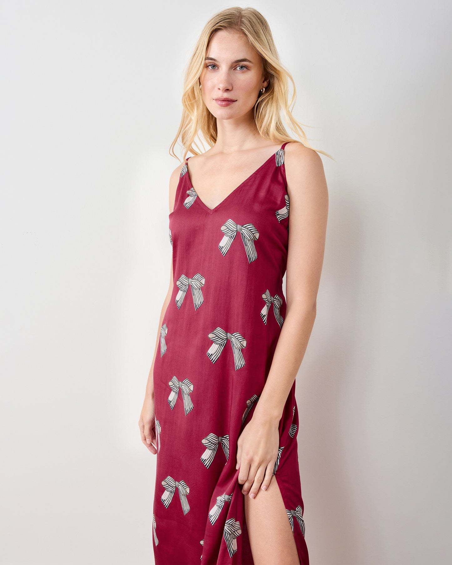 Bows - Eco Satin Chic to Sleep Nightie - Wine - Printfresh