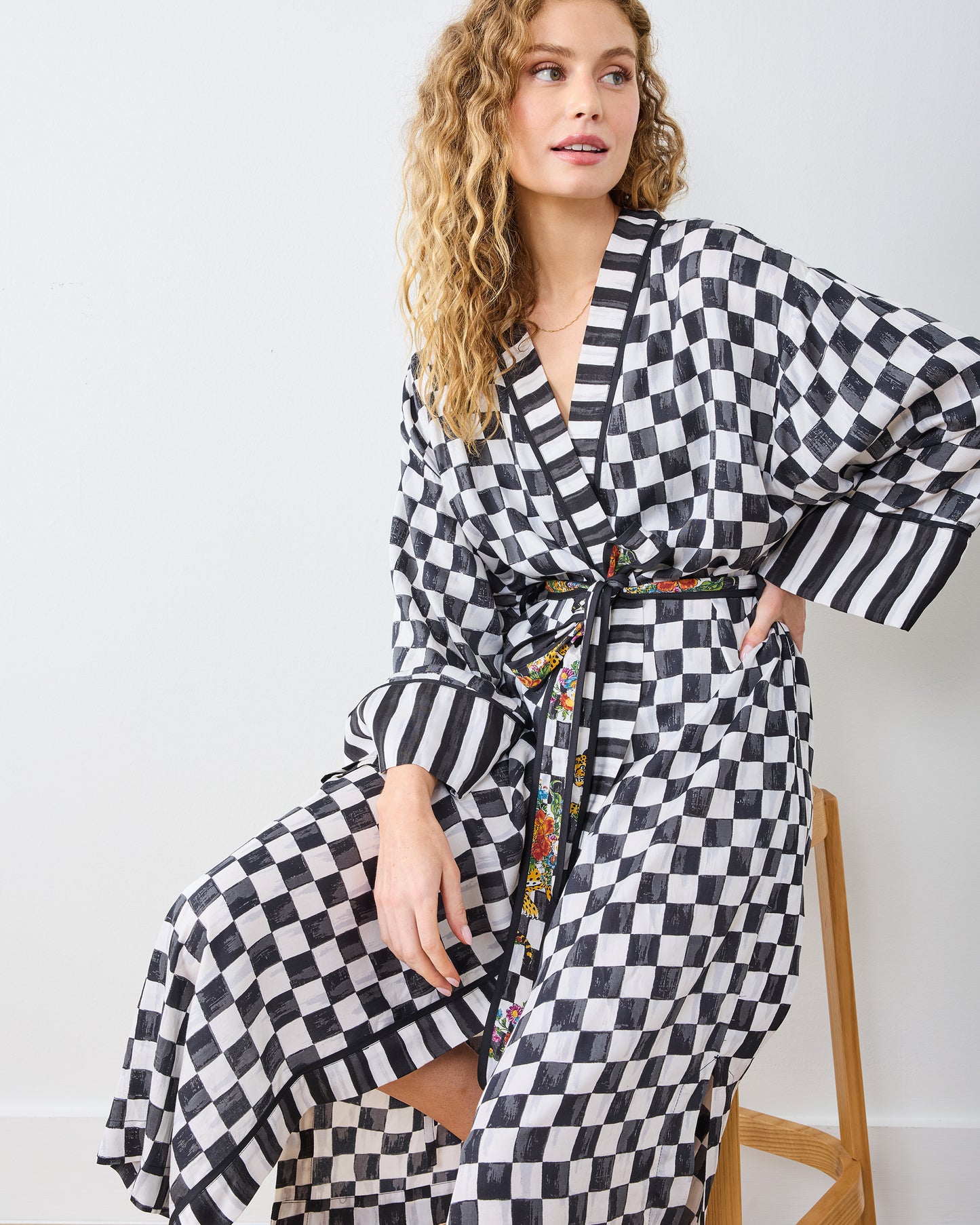 Courtly Check Bagheera - Eco Satin Robe - Floral - Printfresh