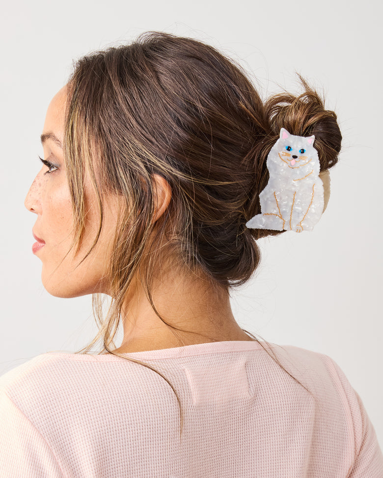 White - Hand Painted Persian Cat Claw Hair Clip - Solar Eclipse - Printfresh