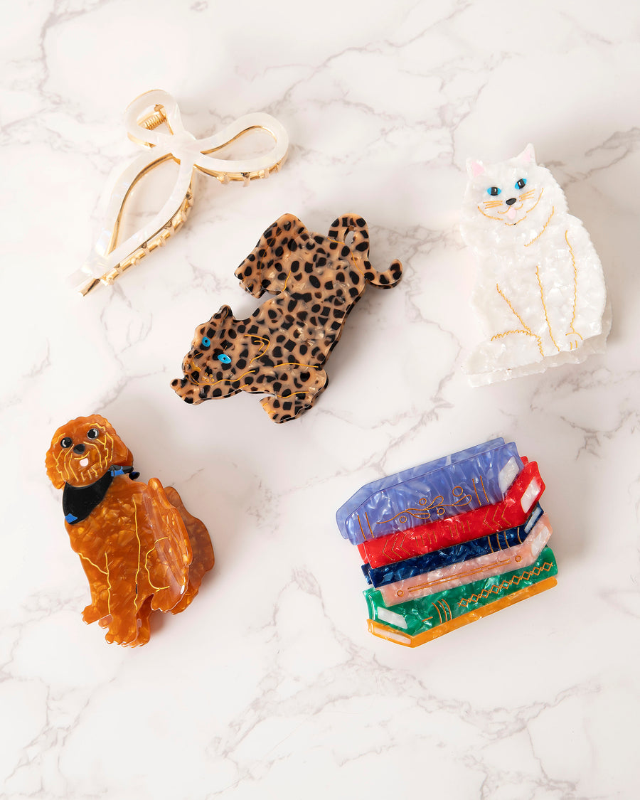 White - Hand Painted Persian Cat Claw Hair Clip - Solar Eclipse - Printfresh