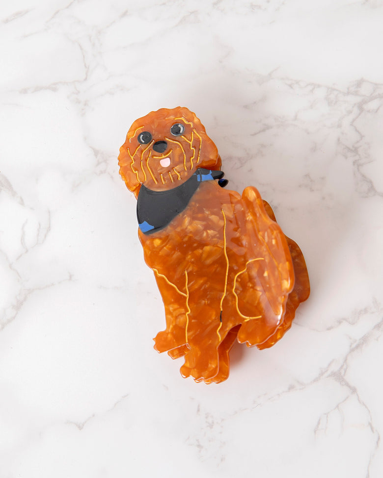 Brown - Hand Painted Golden Doodle Claw Hair Clip - Solar Eclipse - Printfresh