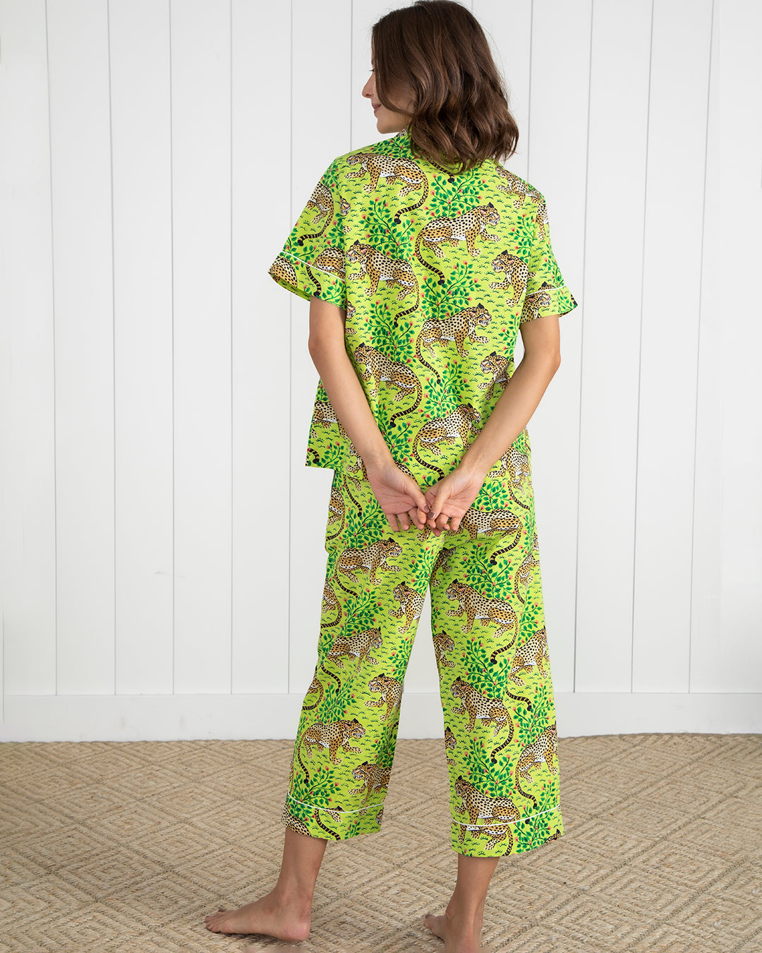 Bagheera - Short Sleeve Top & Cropped Pants Set - Green Apple - Printfresh