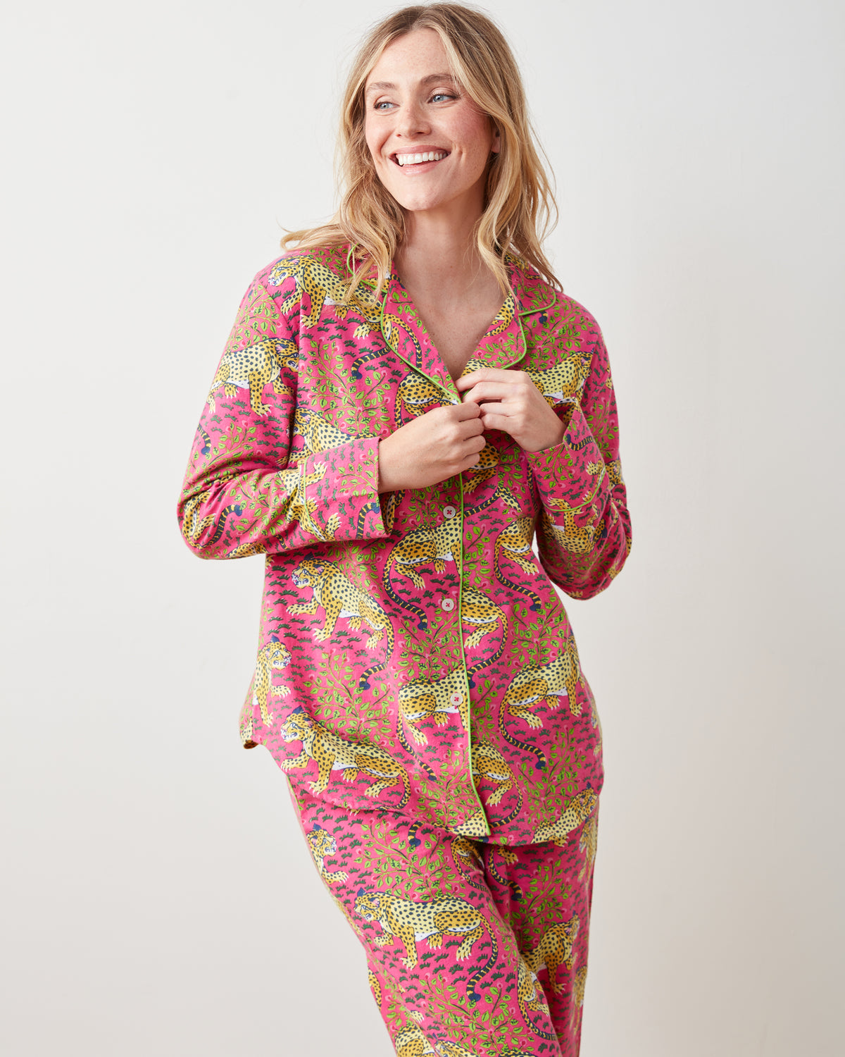 Bagheera - Lightweight Flannel Long PJ Set - Hot Pink - Printfresh